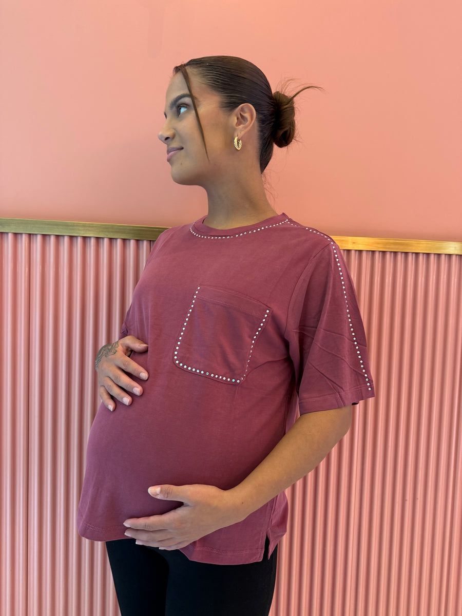 Polera maternal Zúrich con strass, rosa rubor