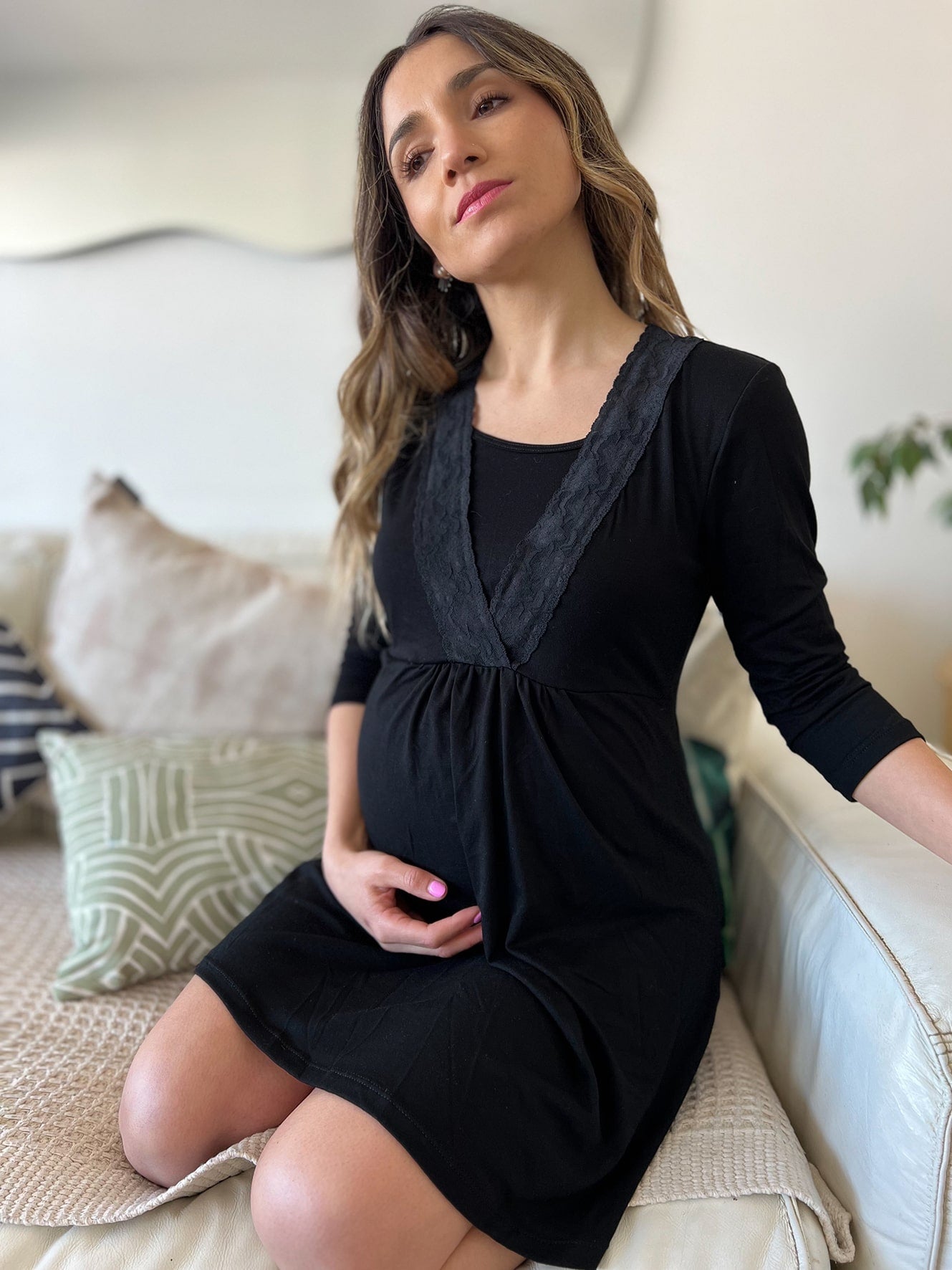 Camisa de dormir maternal y lactancia Oslo negra