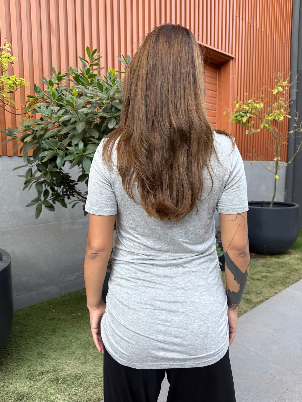 Polera maternal Mom azul gris jaspeado