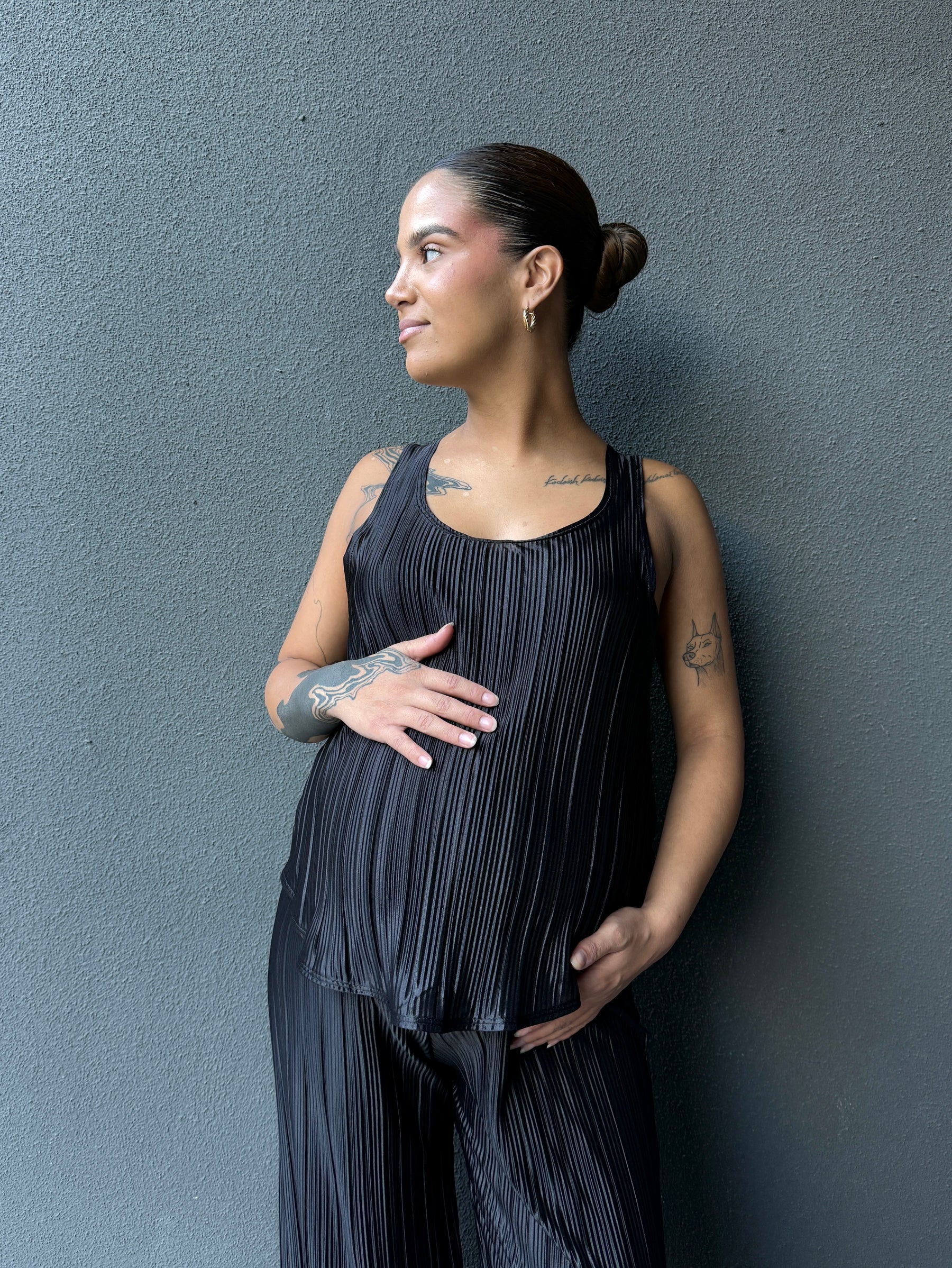 Set maternal plisado negro (top mas palazzo)