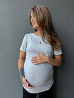 Polera maternal Mom azul gris jaspeado
