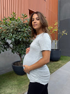 Polera maternal Mom azul gris jaspeado