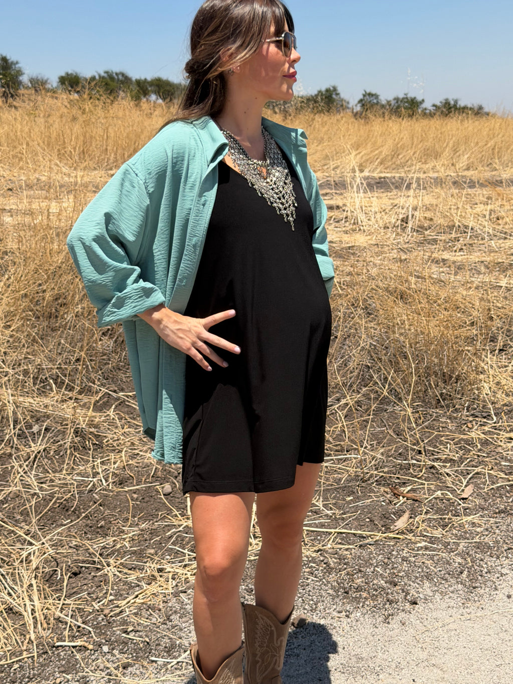 Vestido maternal embarazo y lactancia Santorini negro - Trenda 