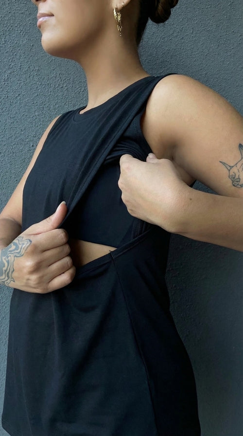 Polera maternal y lactancia Praga negra