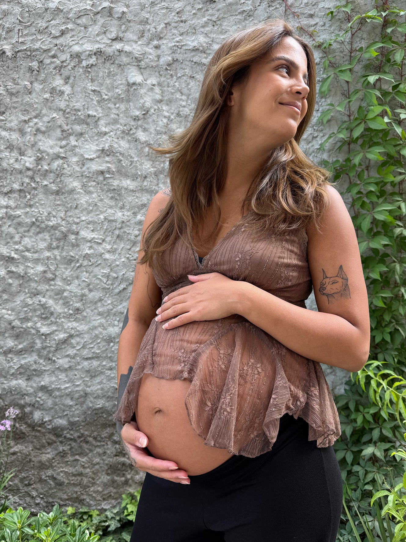 Blusa maternal Seattle encaje café - Trenda 