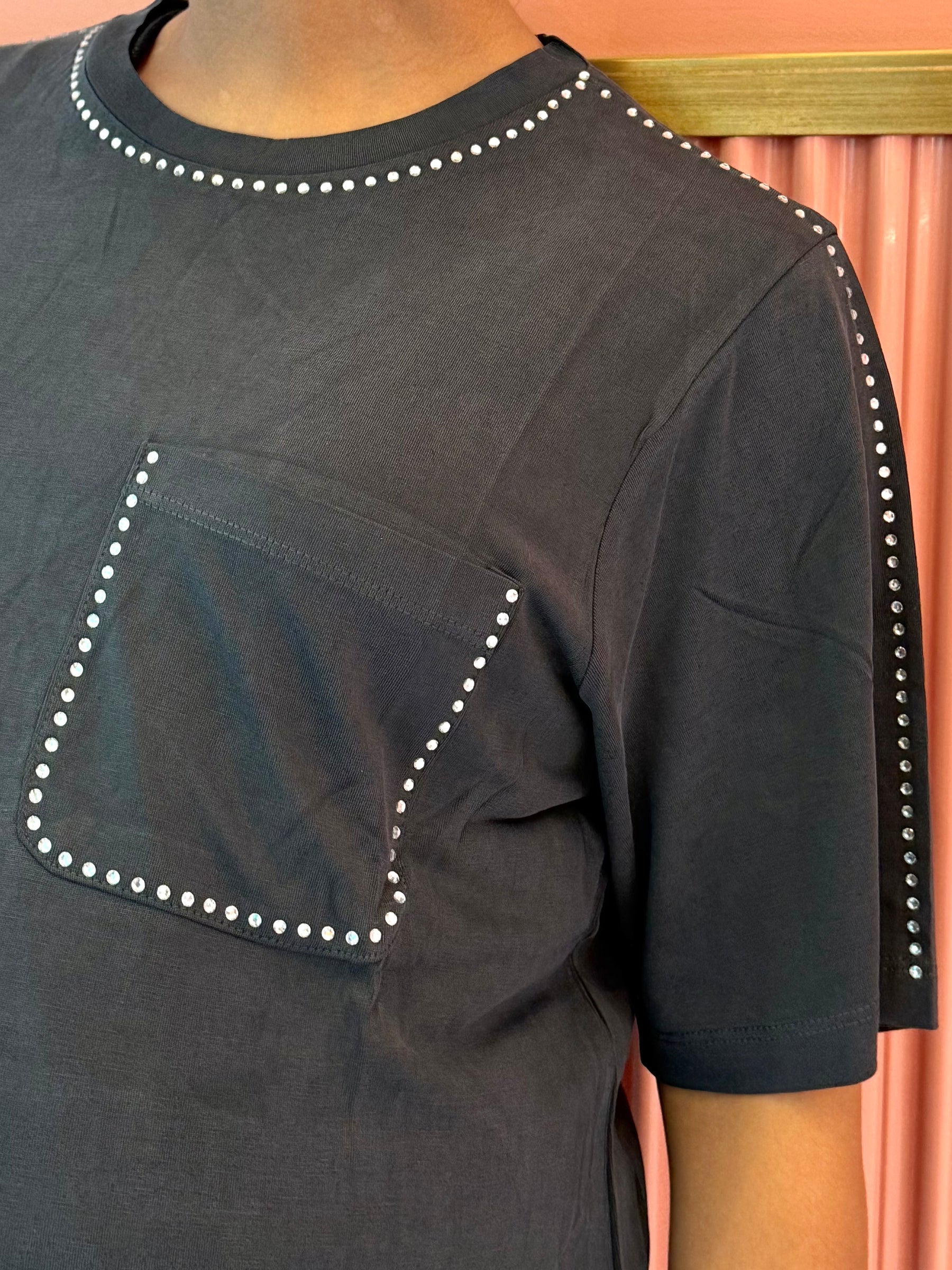 Polera maternal Zúrich con strass, gris marengo