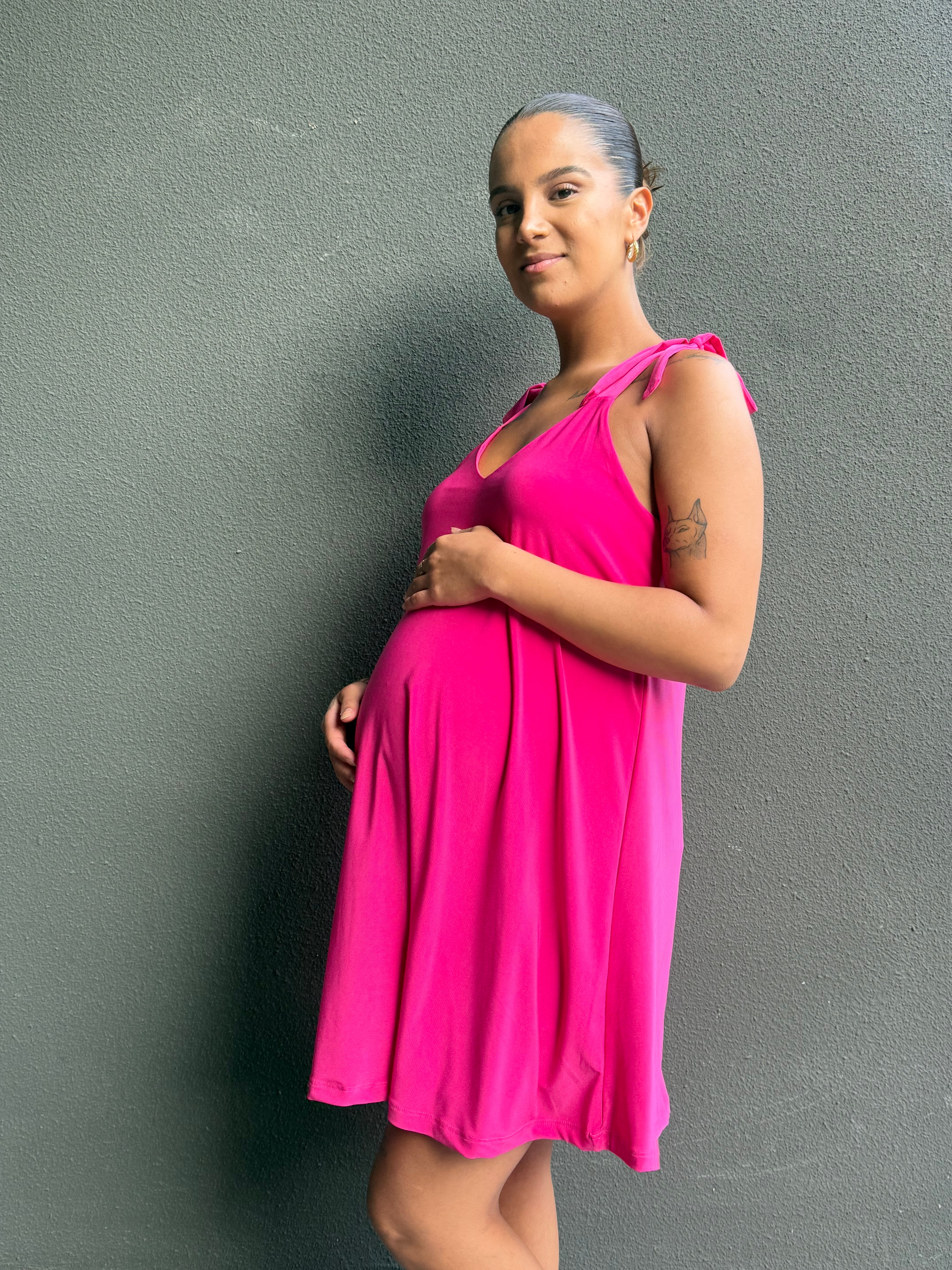 Vestido maternal embarazo y lactancia Santorini fucsia