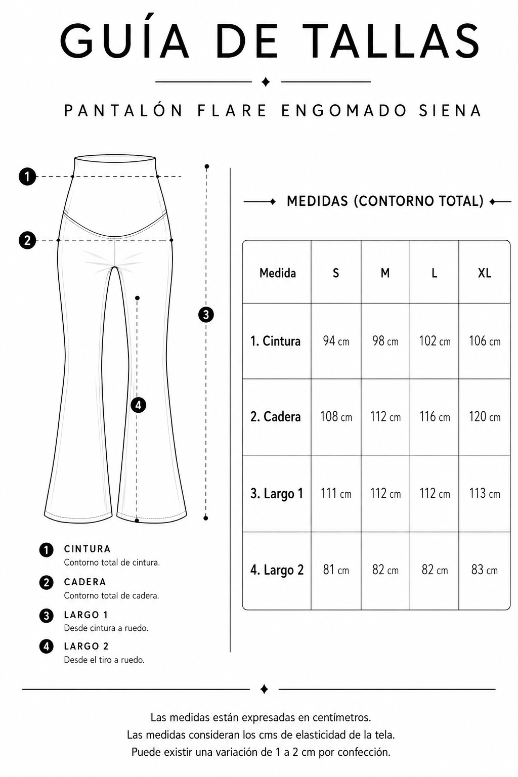 Guia de talla pantalon engomado Siena