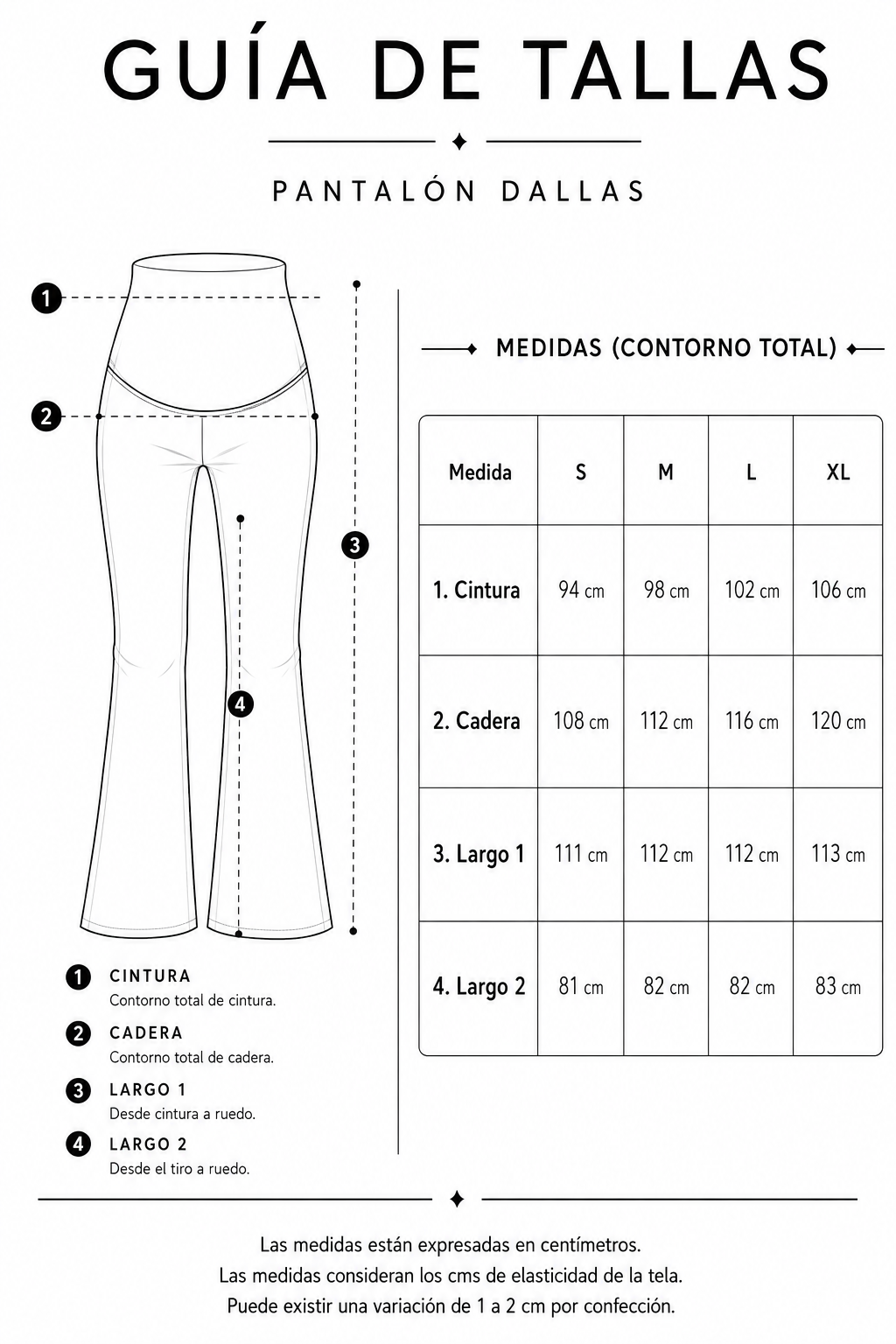 Guia de tallas pantalon Dallas