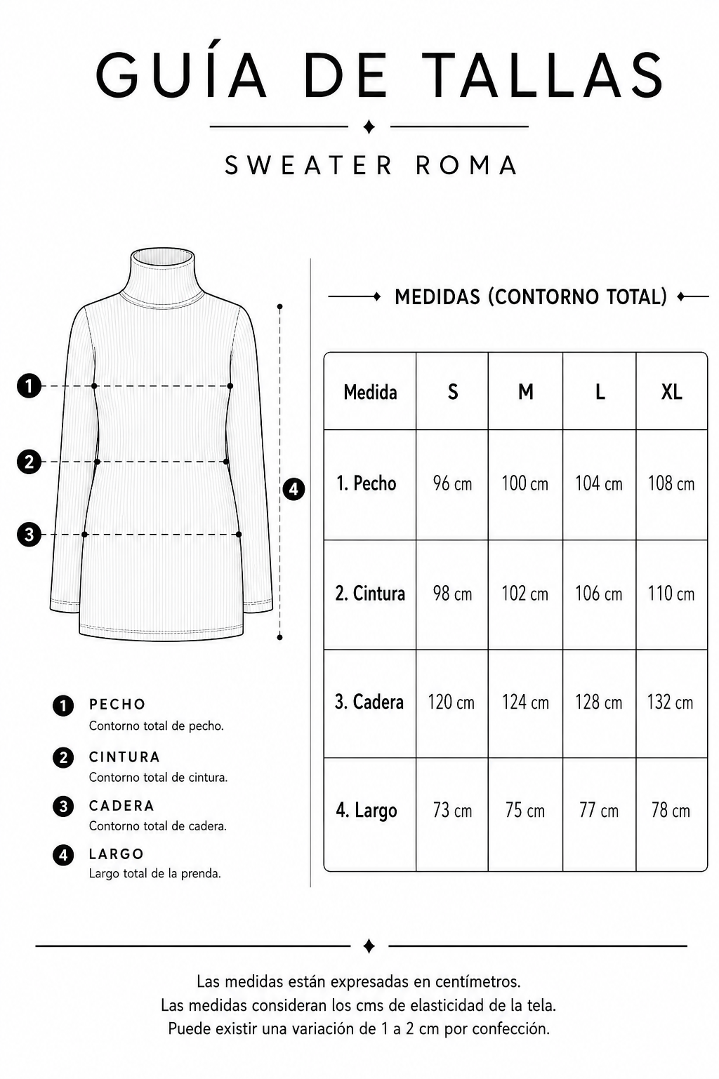 Guia de tallas sweater roma