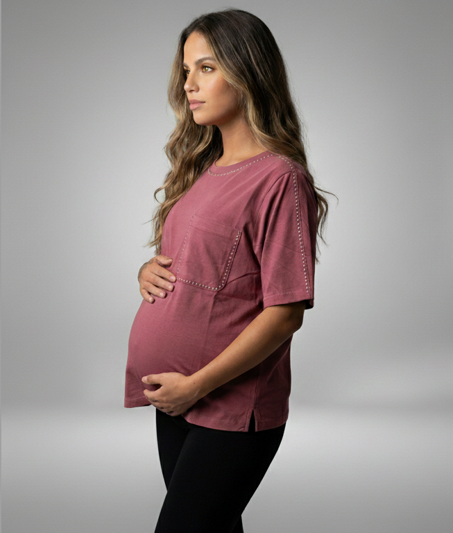 Polera maternal Zúrich tencel con strass, rosa rubor Imagen principal del producto