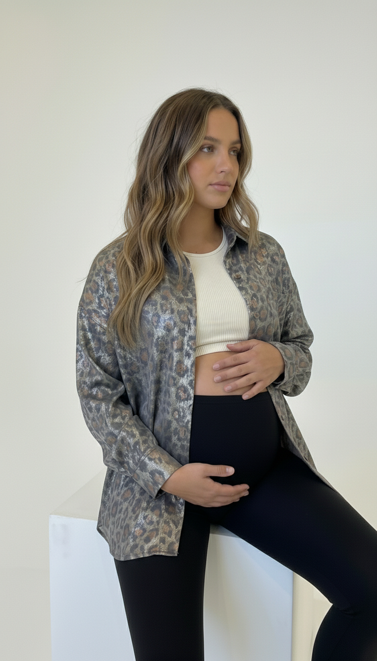 Blusa maternal y lactancia Dubái, animal print gris Imagen principal del producto