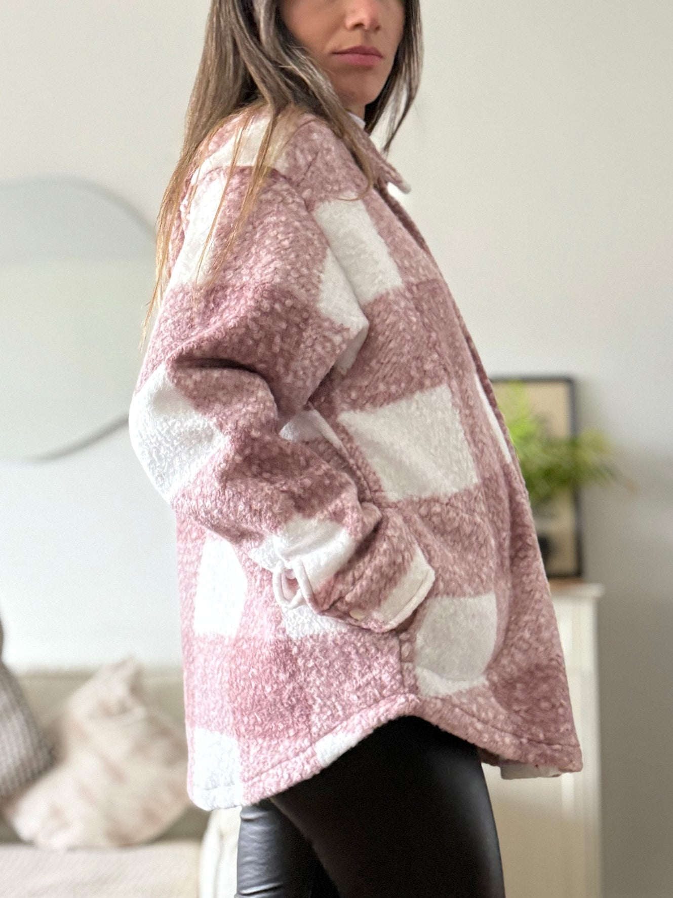 Chaquetón OSLO escocés rosa - Trenda 