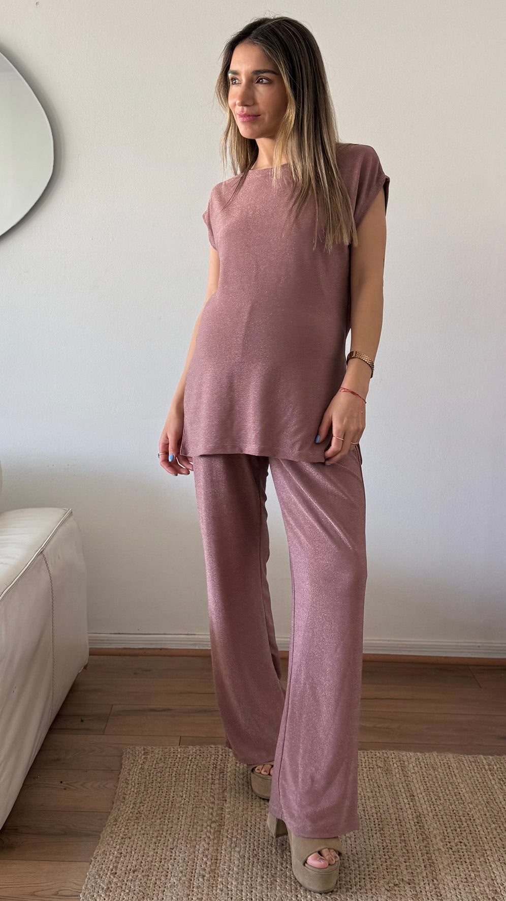 Set ATENAS (palazzo mas POLERA) palo rosa - Trenda  Imagen principal del producto