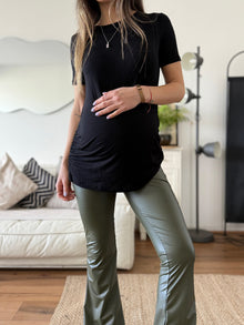 Pantalón maternal Siena, flare engomado verde olivo - Trenda 