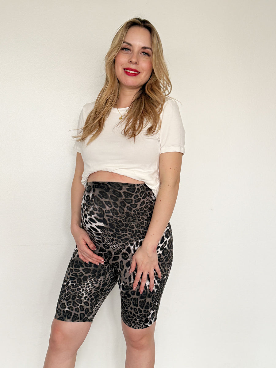 Calza Biker maternal animal print leopardo gris - Trenda 