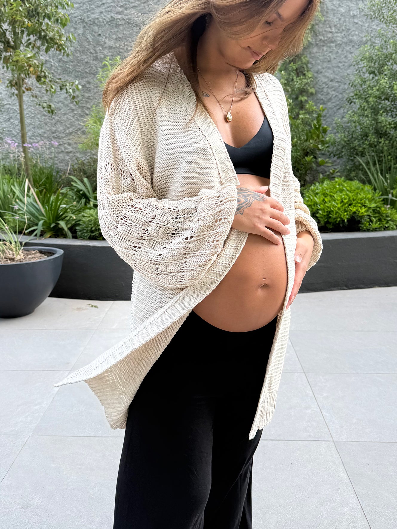 Cárdigan maternal tejido Mallorca beige - Trenda 