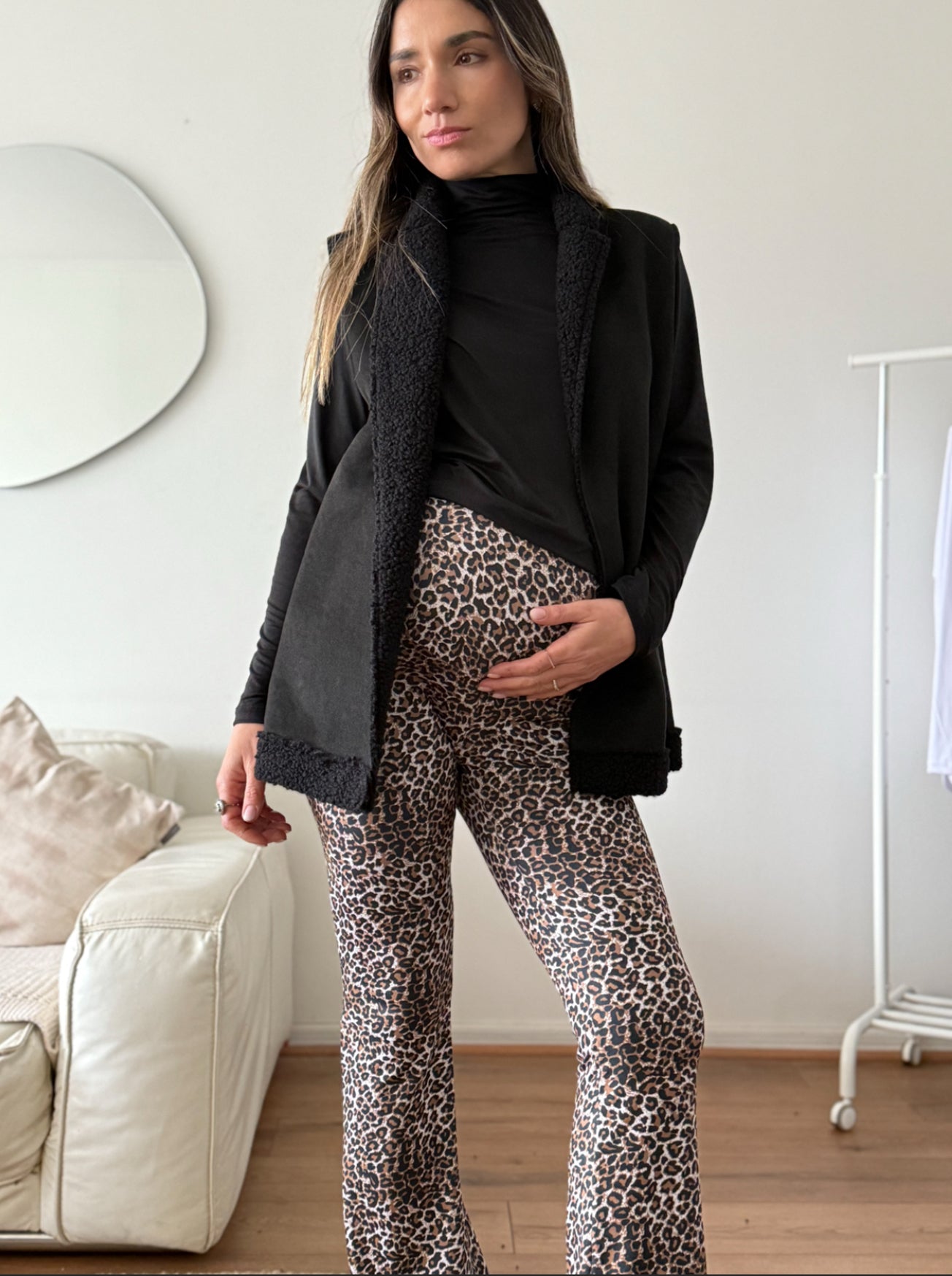 Calza maternal flare leopardo beige - Trenda 
