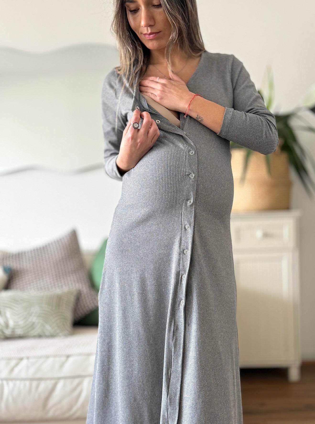 Vestido maternal y lactancia Florencia gris - Trenda 