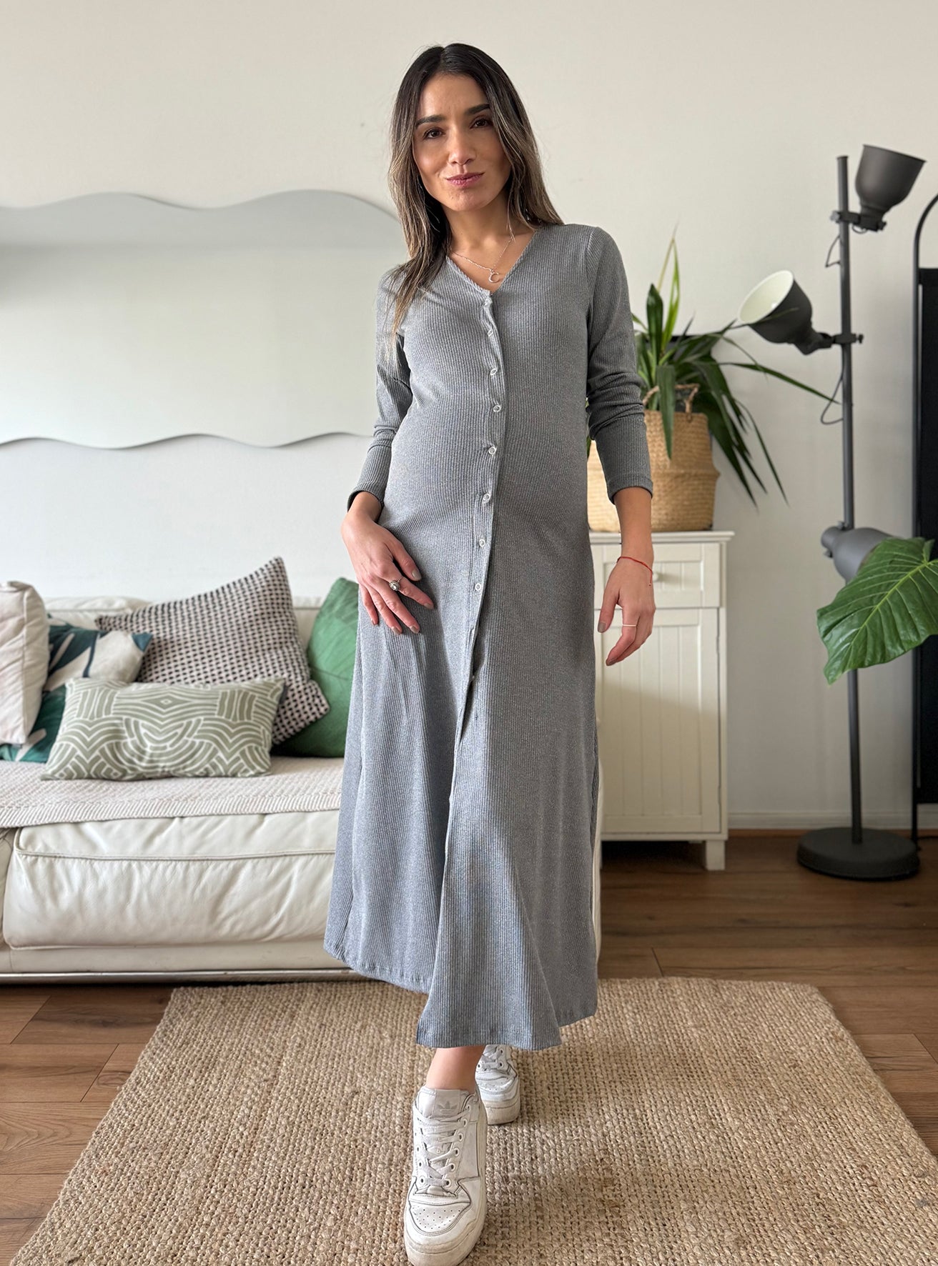 Vestido maternal y lactancia Florencia gris - Trenda 