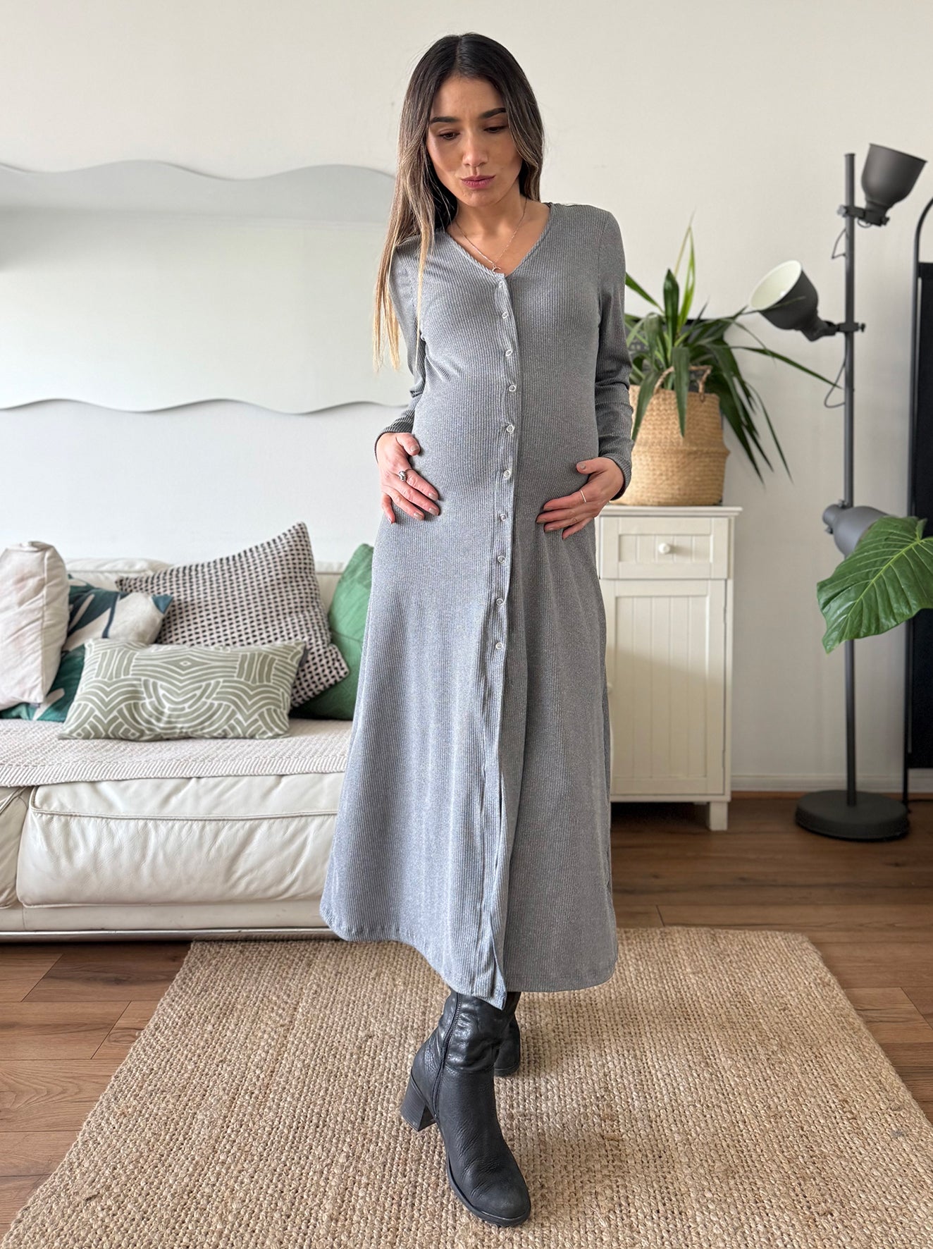 Vestido maternal y lactancia Florencia gris - Trenda 