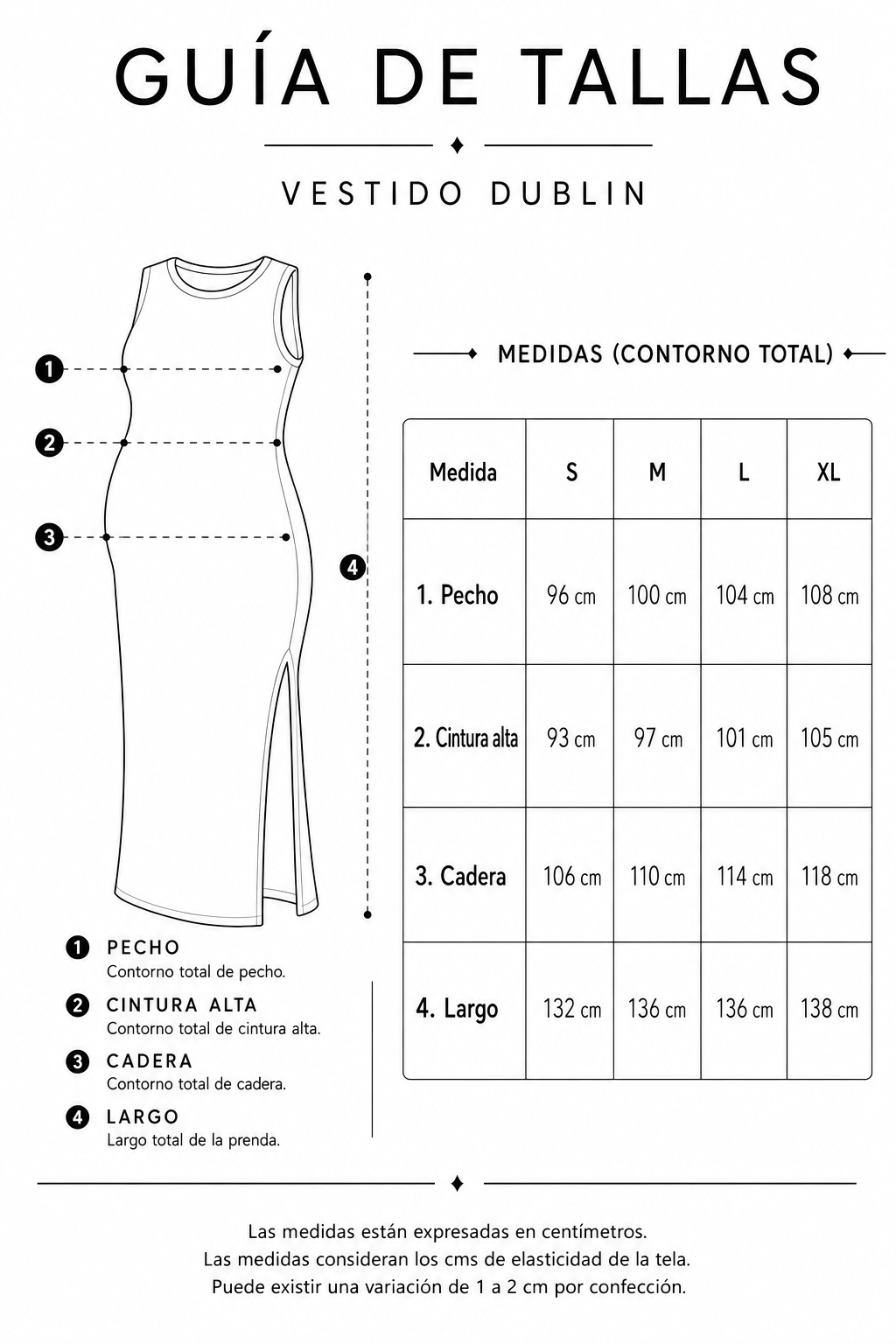 guia de talla vestido Dublin