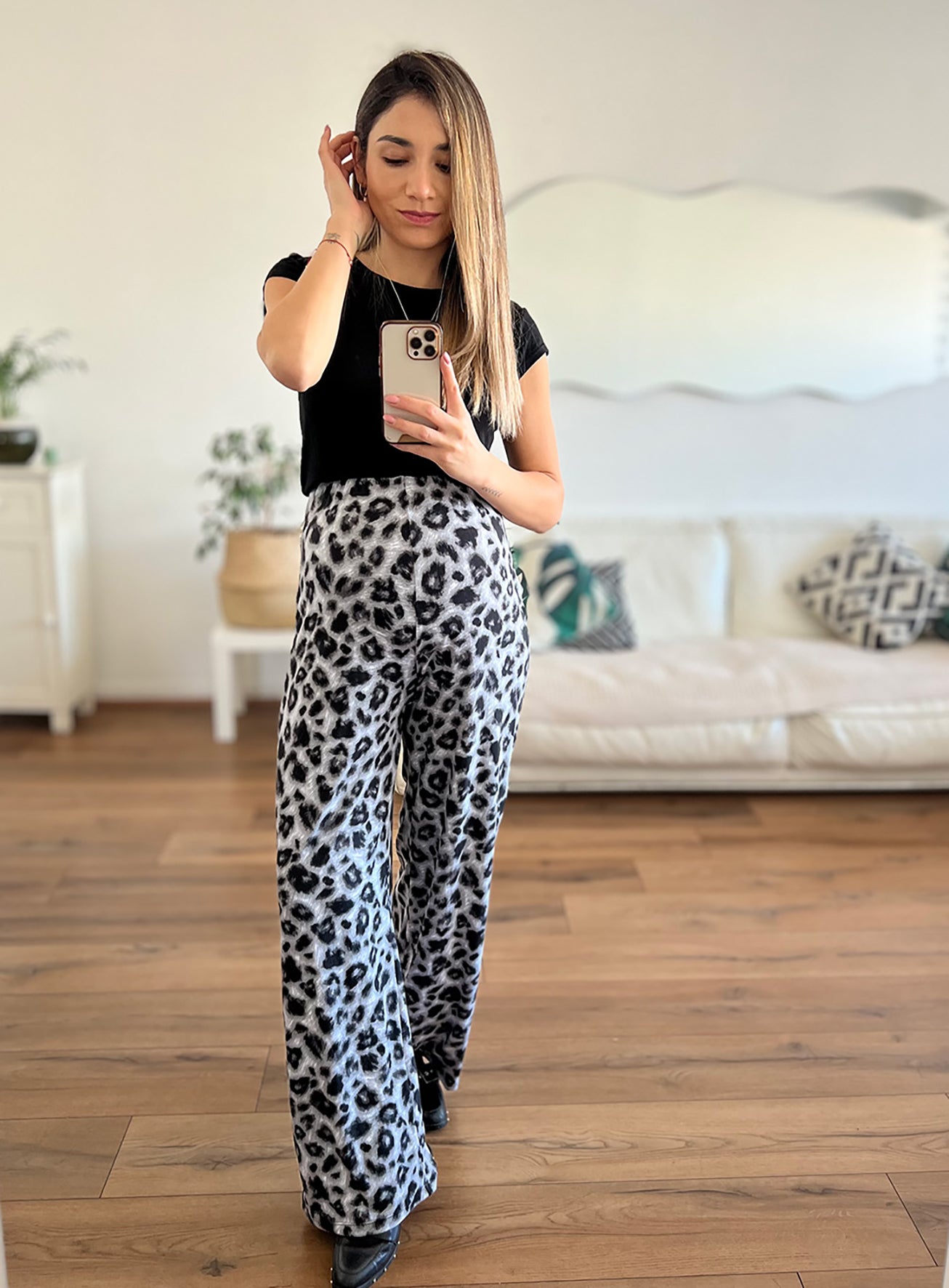 Palazzo maternal LISBOA animal print piel de durazno - Trenda  Imagen principal del producto