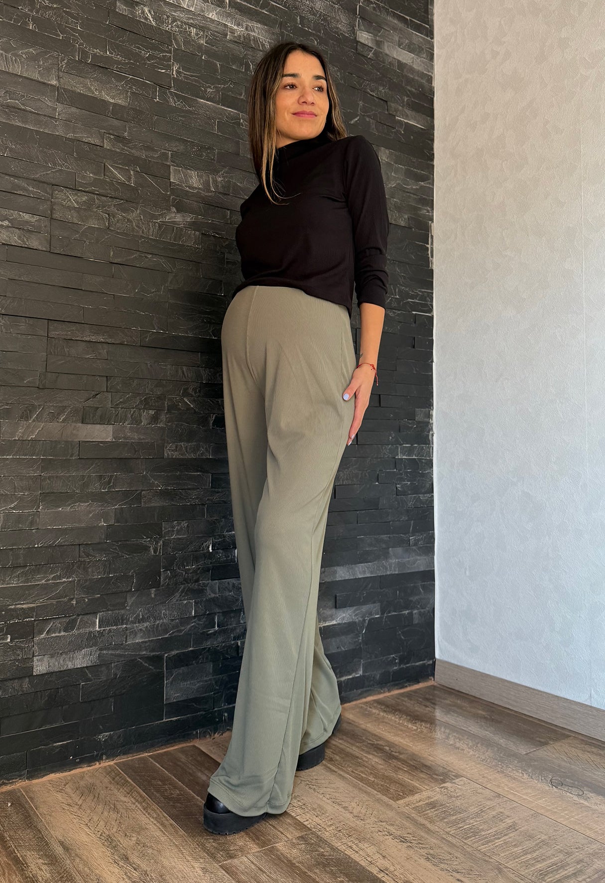 Pantalón palazzo maternal Lisboa canuton verde olivo - Trenda 