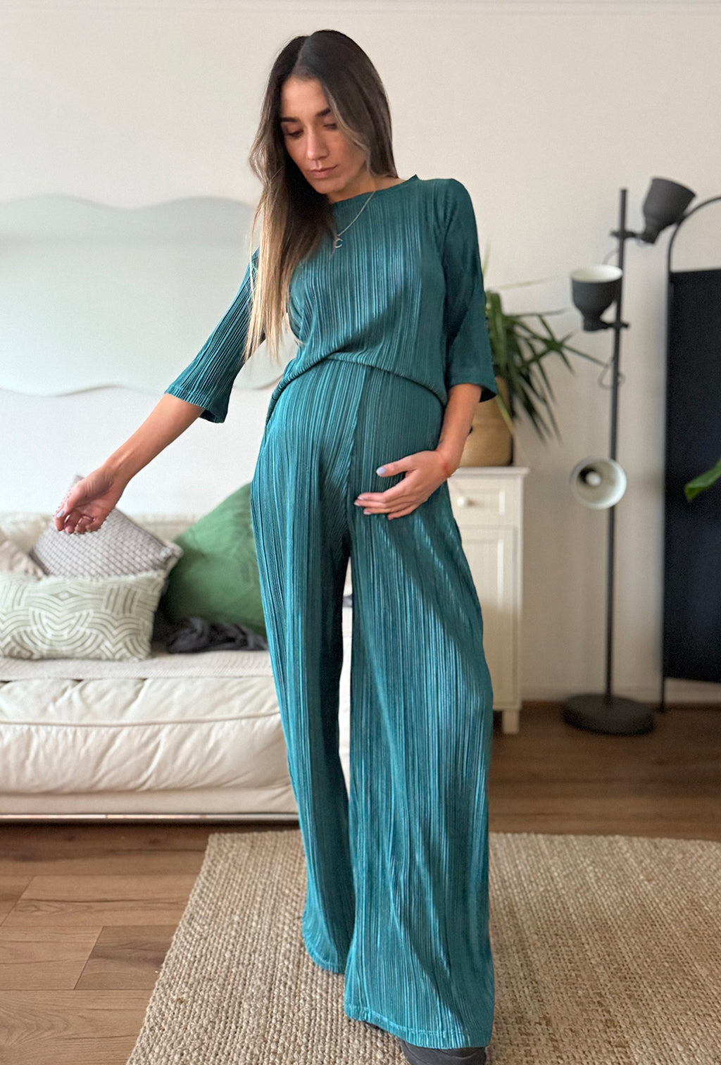 Set (palazzo mas blusa 3/4) plisado verde petróleo - Trenda 