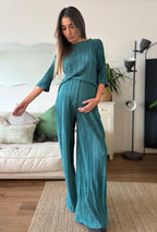 Set (palazzo mas blusa 3/4) plisado verde petróleo - Trenda 