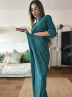 Set (palazzo mas blusa 3/4) plisado verde petróleo - Trenda 