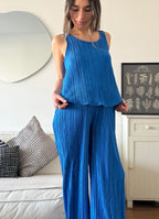 Set plisado (palazzo mas top) azulino - Trenda 