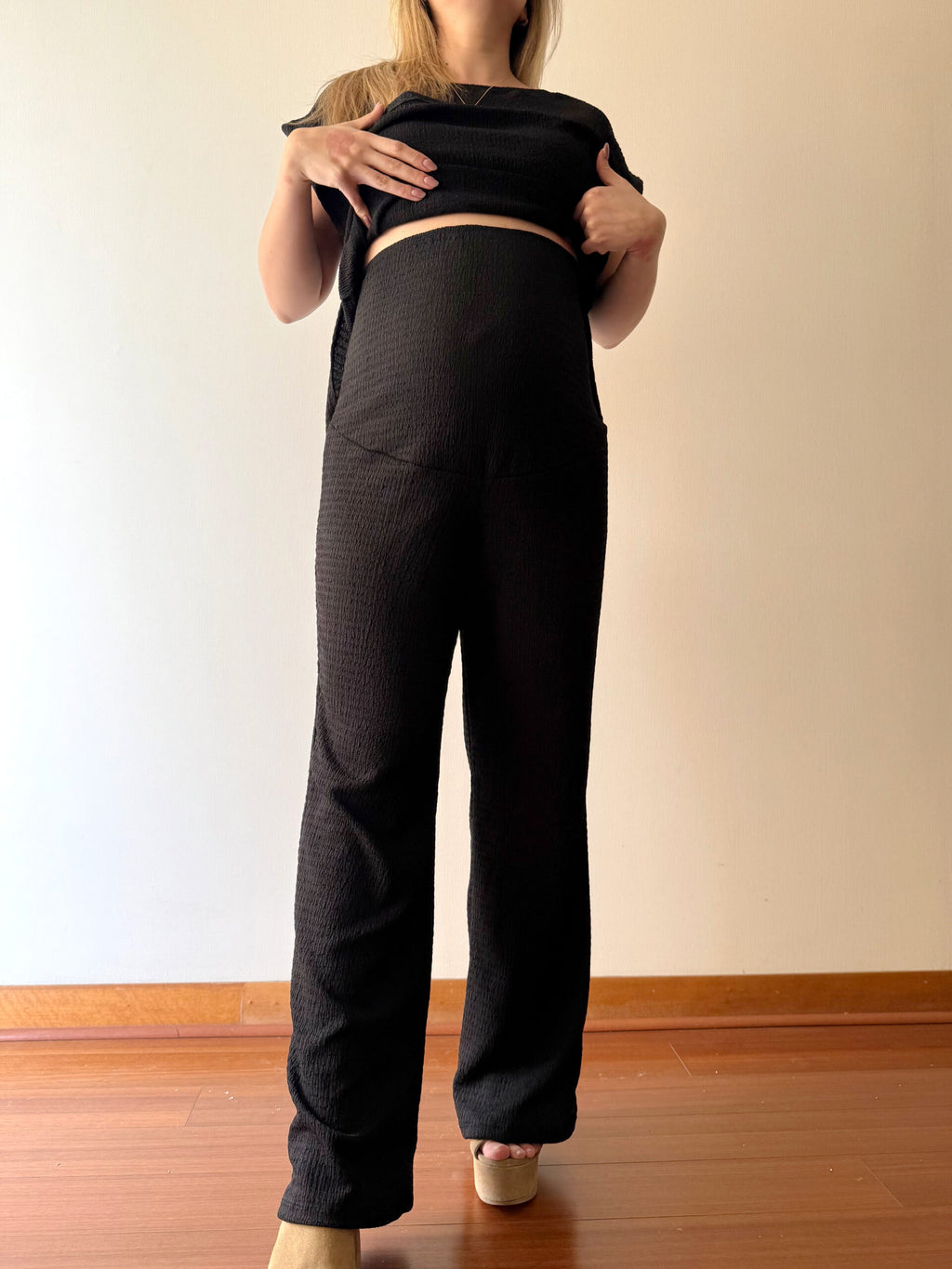 Pantalón palazzo maternal Atenas negro (Set) - Trenda 