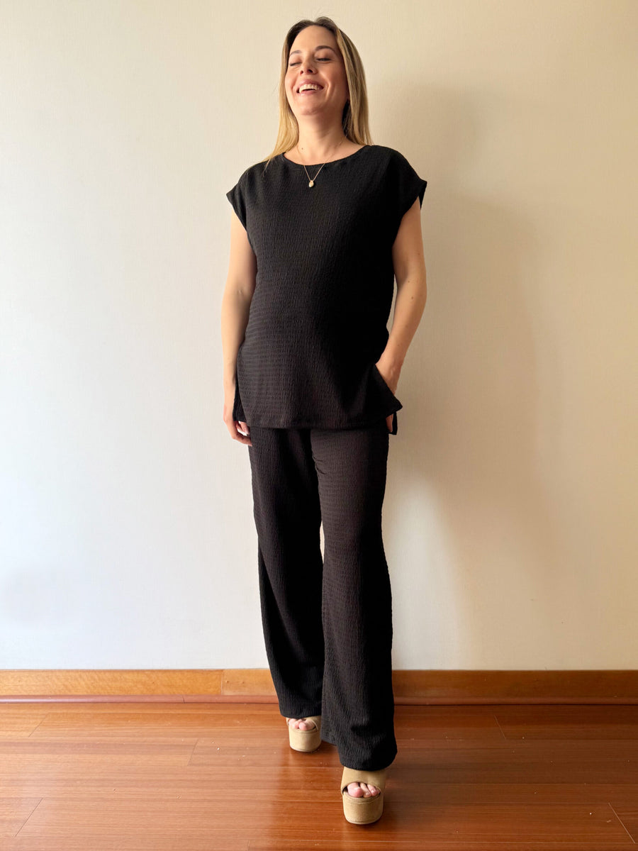 Pantalón palazzo maternal Atenas negro (Set) - Trenda 