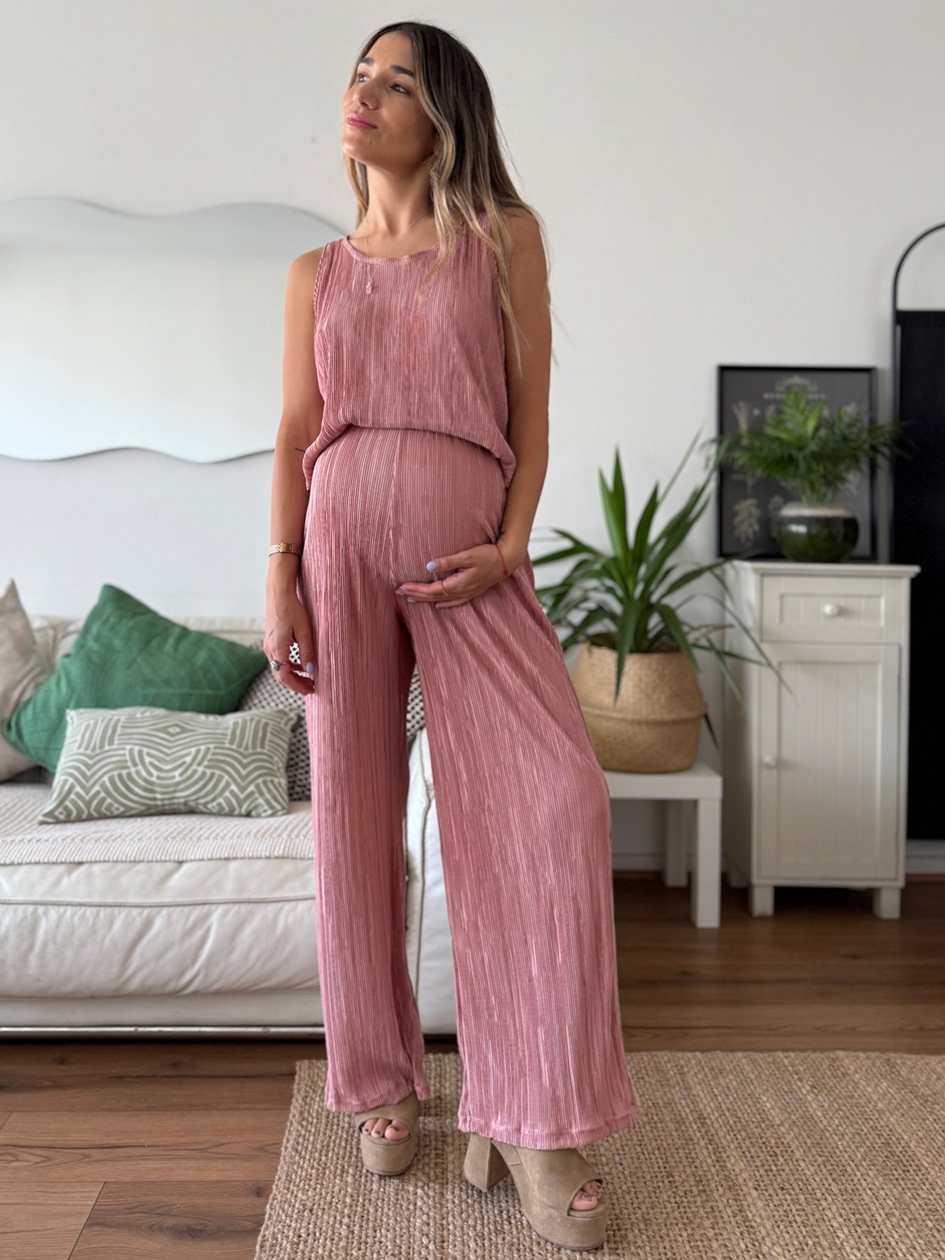 Set plisado (palazzo mas top) rosa - Trenda 