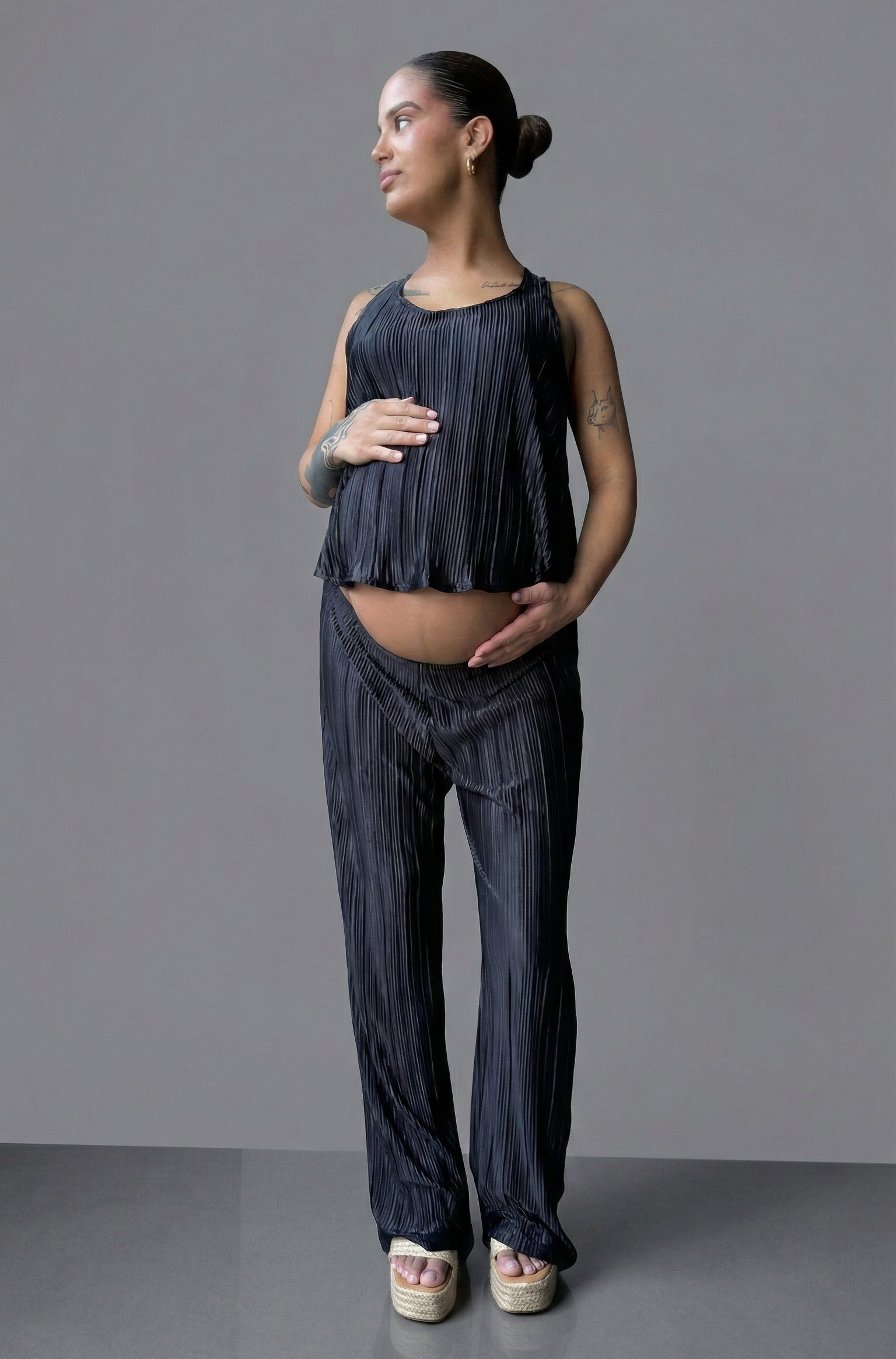 Set maternal plisado negro (top mas palazzo)