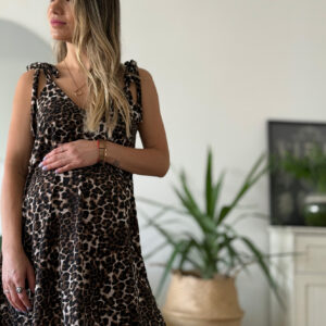 Vestido maternal embarazo y lactancia Santorini, leopardo café
