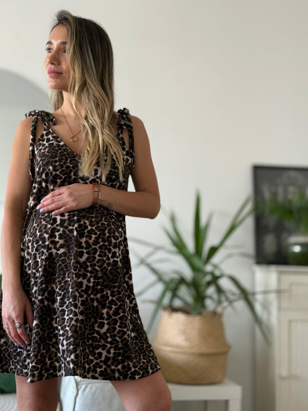 Vestido maternal embarazo y lactancia Santorini, leopardo café