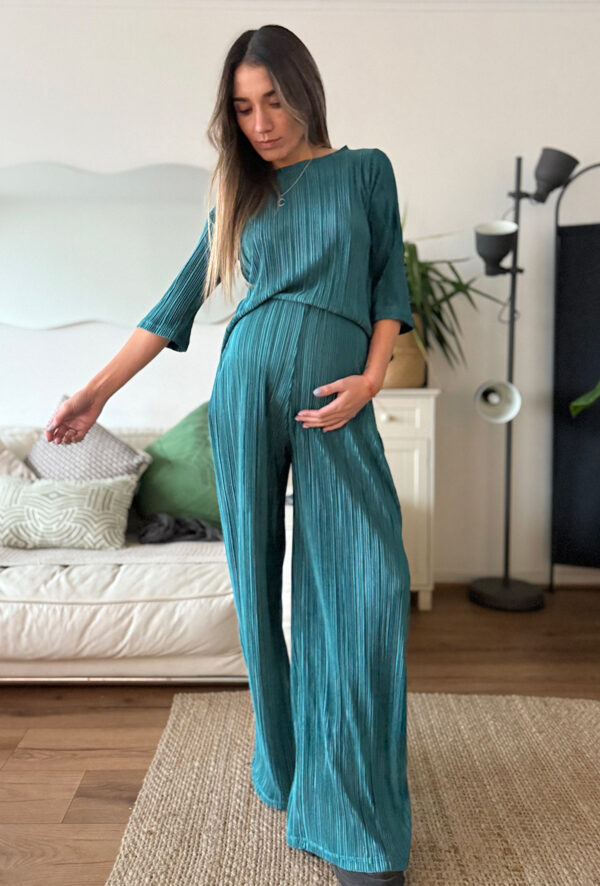 Set (palazzo mas blusa 3/4) plisado verde petróleo - Imagen 4