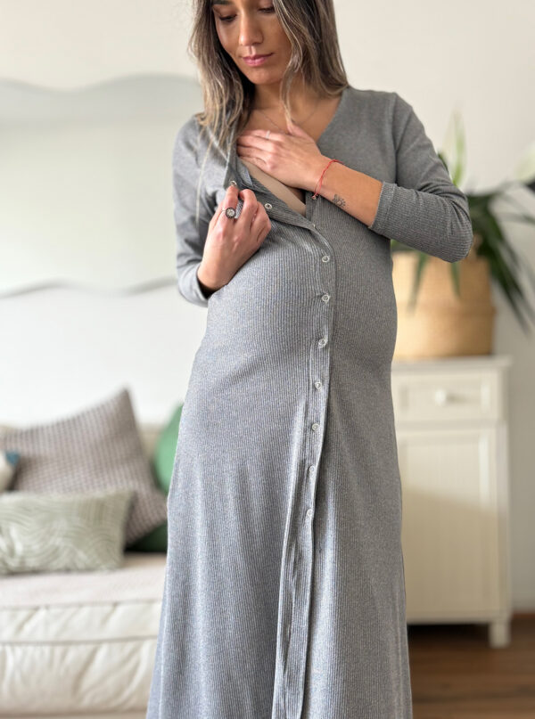 Vestido maternal y lactancia FLORENCIA gris - Imagen 2