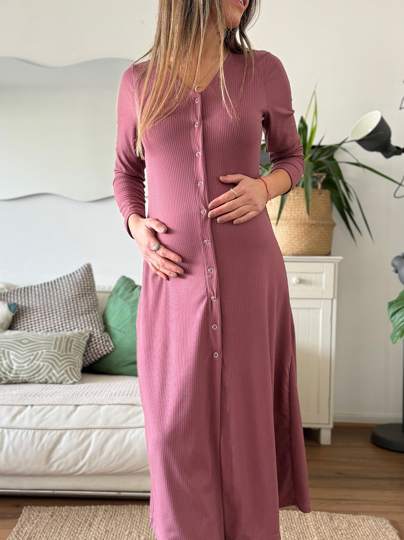 Vestido maternal y lactancia FLORENCIA rosa - Imagen 2